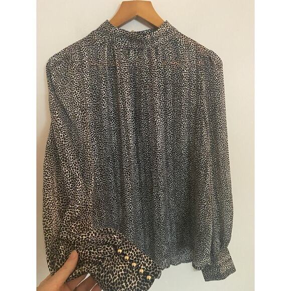 H&M Black and White Sheer Abstract Print Long Sleeve Mock Neck Top Size Large - Picture 3 of 6